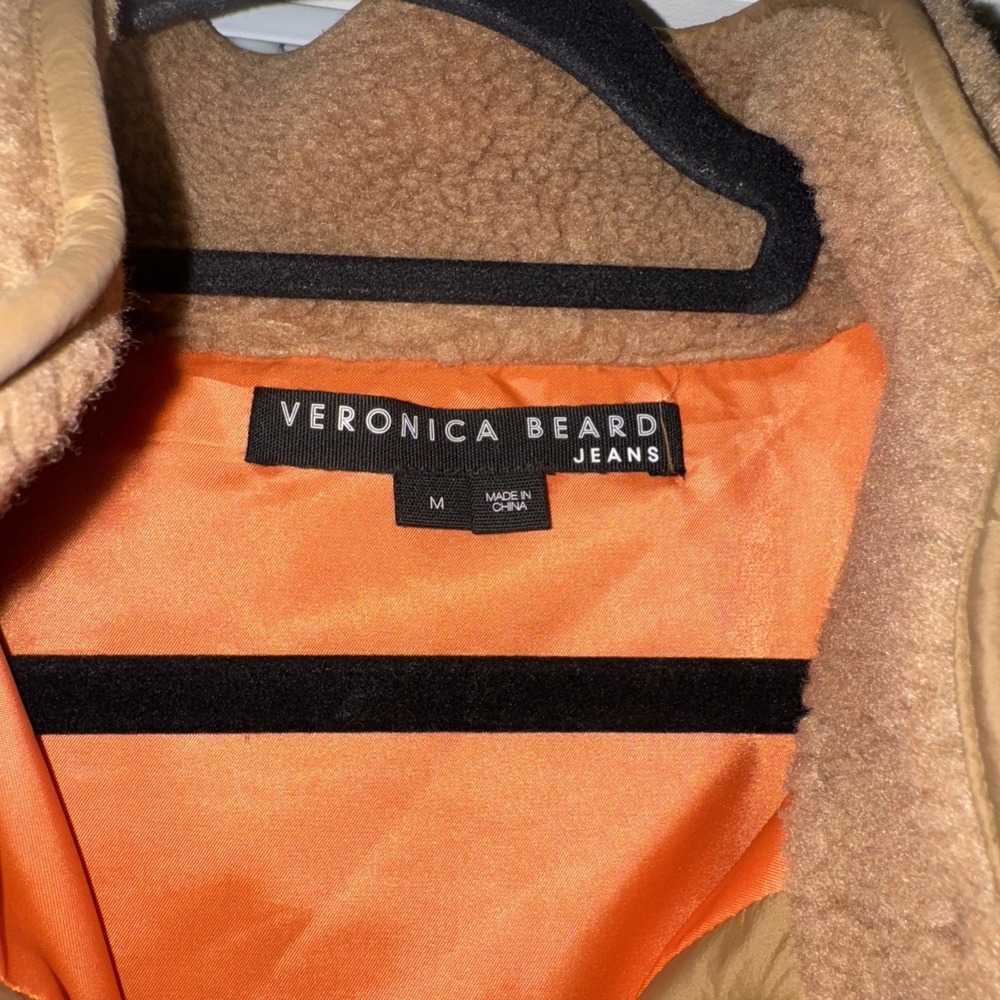 VERONICA BEARD Jeans Mid Thigh Tan Sullie Sherpa Teddy Coat Jacket Sz Medium - Picture 3 of 9